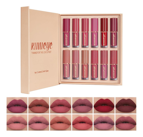 Kit De Lápiz Labial Líquido Mate De 12 Colores, Tinte De Lab