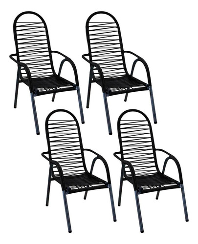 4 Cadeira Reforçada De Area Varanda D/fio D/pvc Espaguete !! Cor Preto