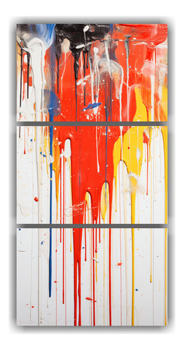 120x240cm Set Tres Cuadros Abstracto Intenso Drip Flores