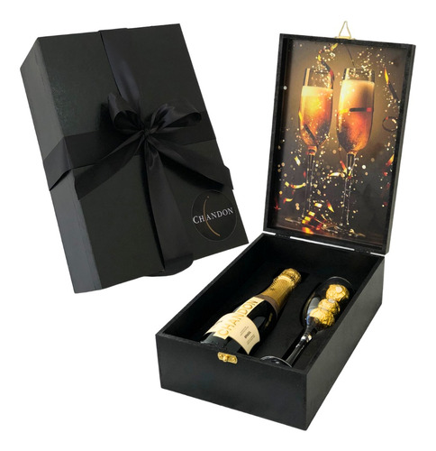 Kit Caixa Espumante Chandon 375ml + Taça + Bombons PresenteThe Drink Premium Box adega Chandon 375 ml