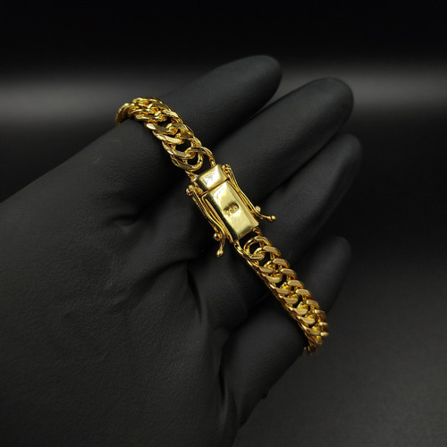 Pulsera gruesa de 10 mm chapada en oro para hombre de primera calidad, 23 cm de longitud, color dorado, 10 cm de diámetro
