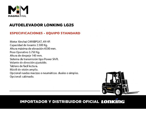 Imagen 12 de 18 de Autoelevador Lonking Lg25 2,5tn Torre 4,5m Anticipo