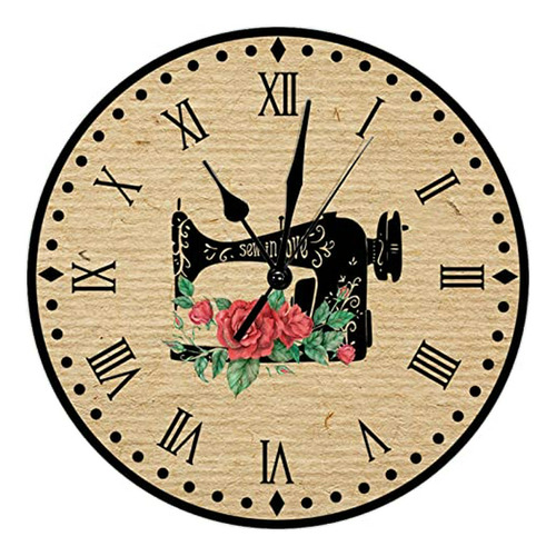 Máquina De Coser Floral Reloj De Madera Estudio De Costura R