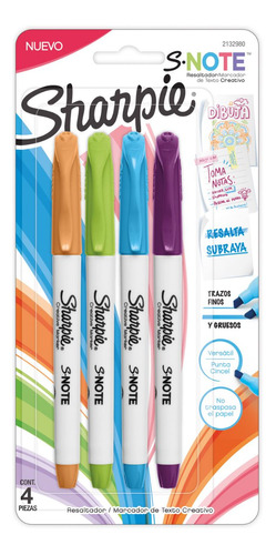 Destacadores Sharpie Note Colores Intensos X4