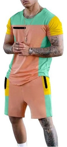 Conjunto Hombre Playa Color Blocking Fitness Casual Verano