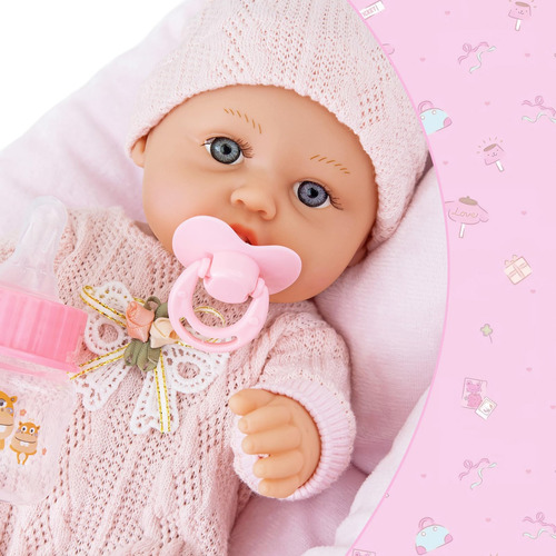 Juego De Muñecas De Bebé 30 Cm Con Accesorios Y Moisés