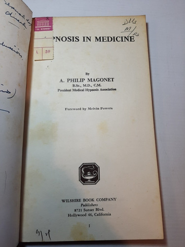 Antiguo Libro Hipnosis En Medicina Ingles Magonet Ro 1092