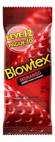 Preservativo Blowtex Lubrificado Morango - Embalagem Com 12