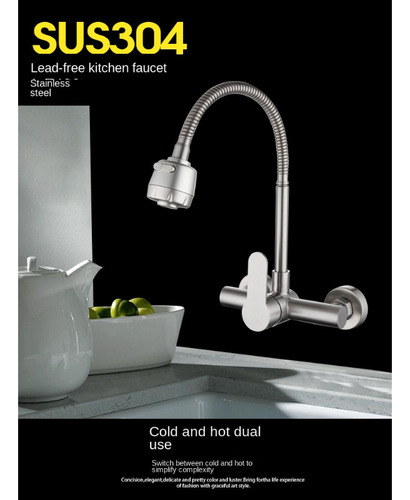 Grifo De Cocina Empotrado En Pared De Acero Inoxidable 304