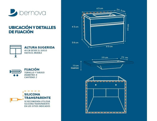 Imagen 2 de 10 de Vanitory Colgante 60 Olmo Alpino Calidad