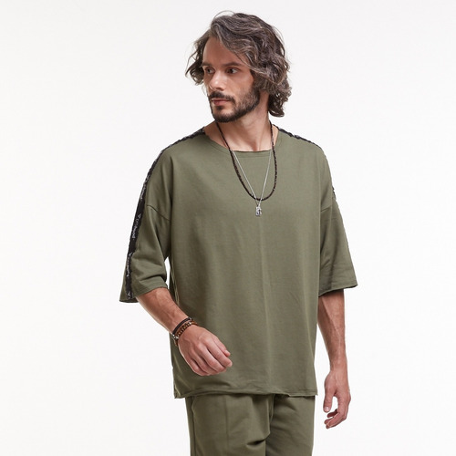 Camiseta Oversized Brohood Masculina Moletom Verde Militar