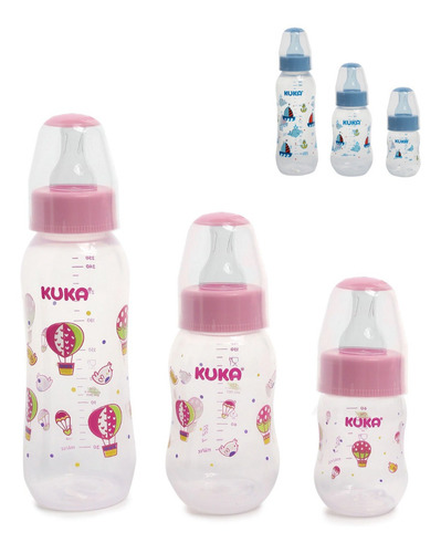 Kit de 3 biberones antifugas sin BPA para bebé Kuka Rosa