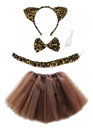 Disfraz De Animales Orejas Colita Tutu Y Corbata Leopardo