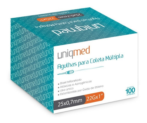 Agulha Coleta Sangue Multilpla 25 X 0,7mm 100 Unid Uniqmed