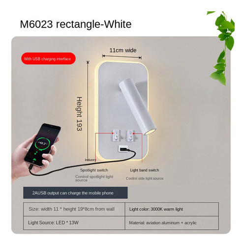 Luz De Fondo De Pared N8, Carga Usb, Rotación De 330 Grados,