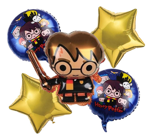 Set De 5 Globos Metalizados De Harry Potter Decoración