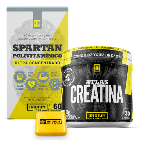 Kit Creatina Atlas + Polivitamínico Spartan + Porta Cáps Sabor Sem sabor