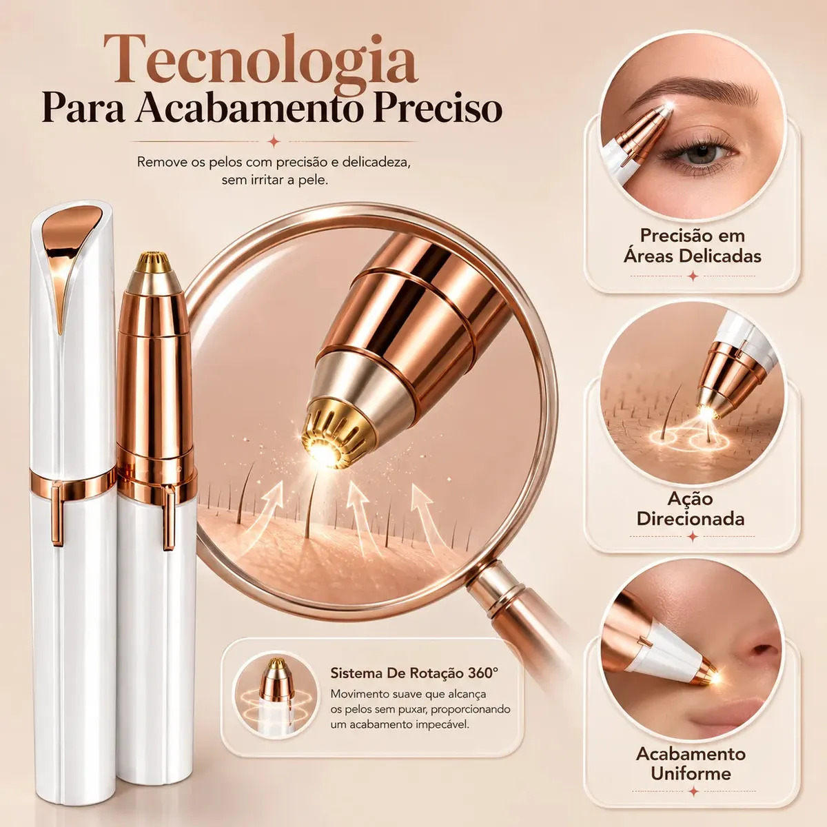 Kit Depilador Facial Caneta Depiladora Sobrancelha + Batom Depilador Facial Recarregável Portátil... 5