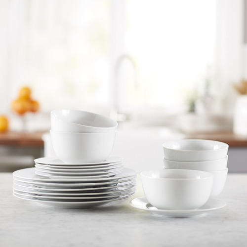 Set Vajilla Amazon Basics 18 Piezas Blancas