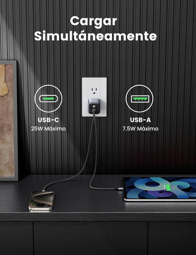 Cargador 35w Ugreen Carga Rápida Nexode Gan Tipo C Y Usb Pd