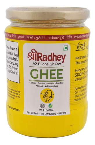 Shree Radhey A2 Bilona Gir Cow Ghee | 500 Ml | Metodo Bilona