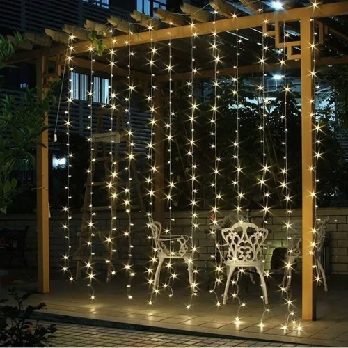 Cortina Lluvia Led 200 Luces Calida Blanca 2 X 2m Decoración