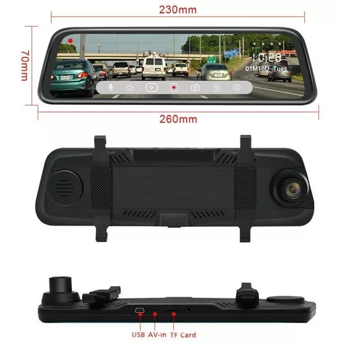 Espejo Retrovisor Doble Camara Reversa 9.6 Pulgadas Touch Hd