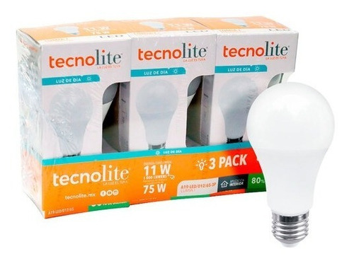 Pack De 3 Focos Led A19 11 W, Luz De Día, E27 Tecnolite Color de la luz Blanco frío