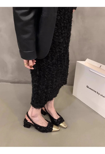 Zapatos De Tweed De Tacón Alto Para Mujer, Punta Puntiaguda,