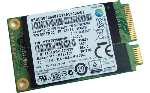 Disco Ssd Msata Samsung 256 Gb Tlc - Pm851 - Sata Iii 6 Gb/s