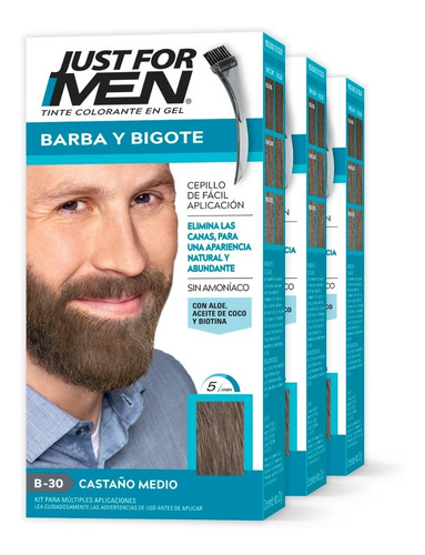 Tinte Just For Men Barba Y Bigote Castaño Medio 3-pack 