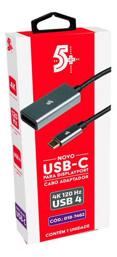 Cabo Adaptador 15cm Usb C Para Displayport Fêmea 4k 120hz