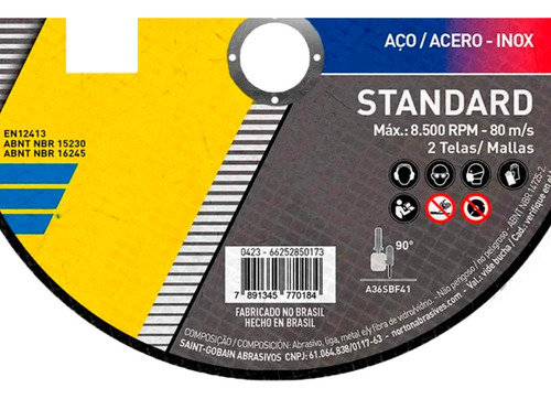 Kit Com 25 Disco De Corte 7 X 1,6 Mm Standard Norton