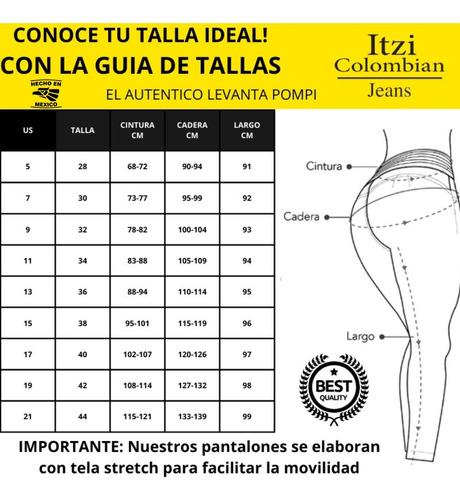 Pantalon Mezclilla De Dama Corte Colombiano Itzi Jeans E559