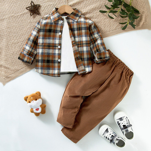 Conjunto Niño 1-4a: Camisa A Cuadros Y Pantalón Casual