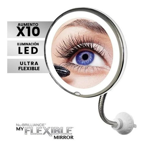 Espejo Sopapa Flexible Aumento X10 Ventosa Baño Cromado Luz