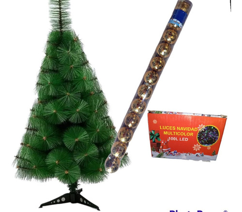 Pack De Arobol De Navidad 90cm+bolas+luces Led 