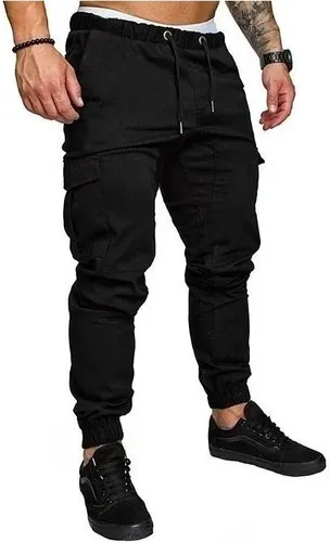 Pantalón grueso de combate joggers de chándal para hombre negro