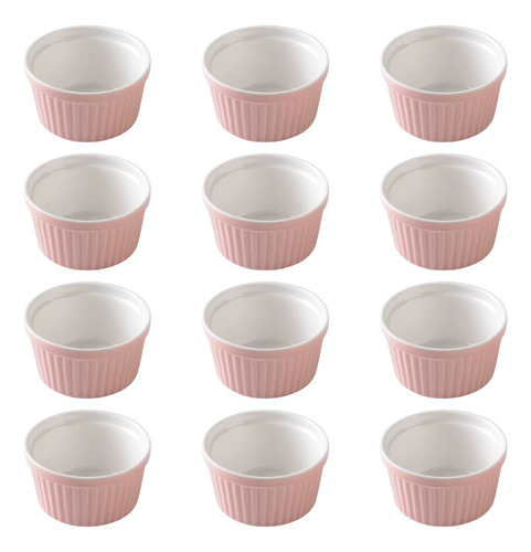 Kit 12x Ramekin Porcelana 40ml Colorido Canelado Porta Patê Cor Rosa