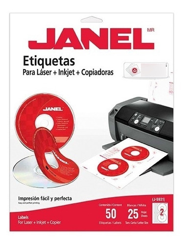 Etiquetas Para Cd Láser + Inkjet + Copiadoras C/25 Hojas