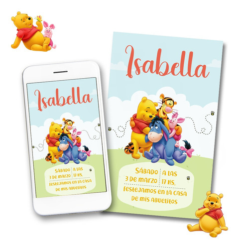 Invitación Digital Winnie Pooh Personalizada Cumpleaños