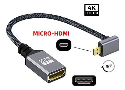 Cablecc 4k Tipo-d 90 Grados En Ángulo Hacia Abajo Micro Hdmi