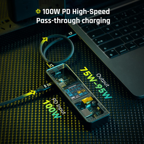 Hub Usb C Dockcase 6 En 1 4k@60hz 10 Gbps 100w Carga Clear
