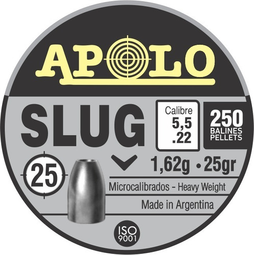 Chumbos Apolo Slug 5.5mm X 250 Uni 25 Grain Potencia 