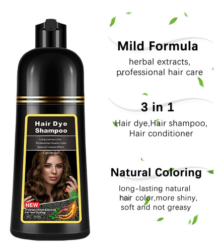Champú Instantáneo Para Tinte De Cabello Marrón Claro 3 En A