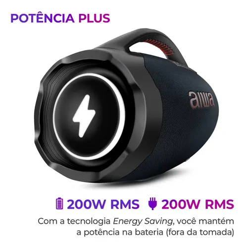Caixa de Som Boombox Plus AIWA BBS-01-LBL 200W Bluetooth 30H IP66 USB RGB - 5