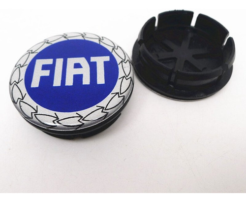 Juego Kit De 4 Tapas Centro Rin Emblema Fiat Azul
