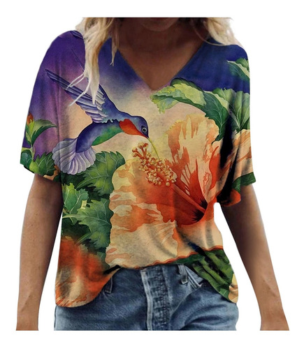 Tops De Mujer Talla Grande Con Estampado De Flores Escénicas