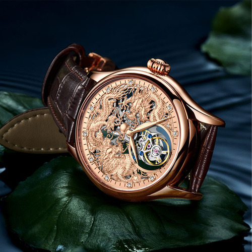 Luxury Tourbillon Mechanical Watch Men's Micro-carved Dragon