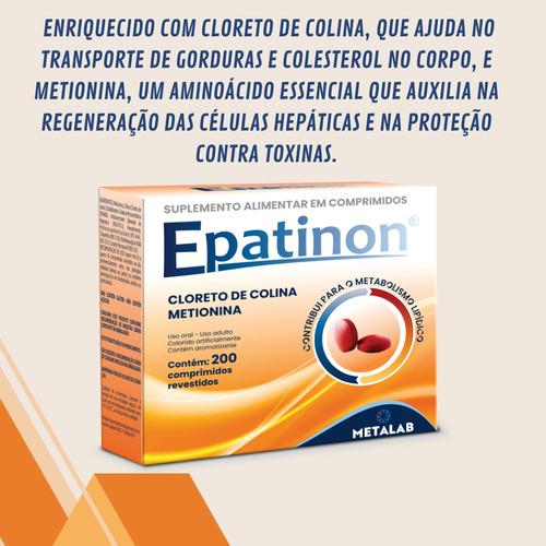 Epatinon Com 200 Comprimidos Cloreto Colina, Metionina